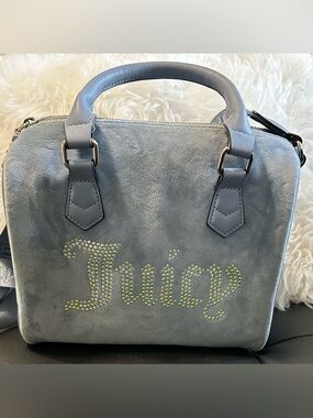 NEW Juicy Couture Velour Obsession Slate Blue Satchel w/Iridescent Crystal Logo